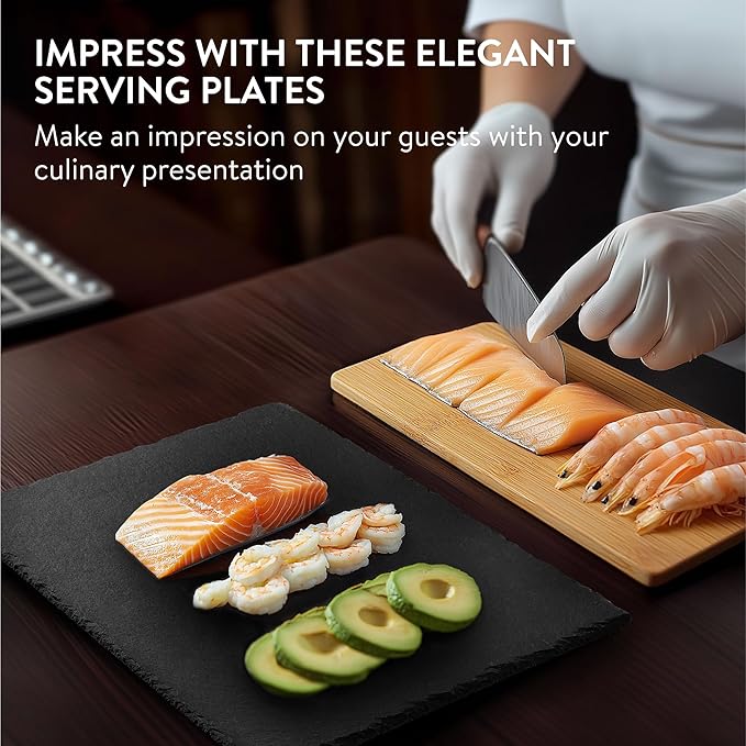 Navaris Slate Plates - Food Contact Safe Black Stone Plates - Cheese Platter Charcuterie Boards Serving Plate - Stone Slate Slab Cheese Board - Set of 2-15" x 11" (38 x 28 cm)