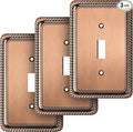 Henne Bery Rope Edge Decorative Wall Plate Switch Plate Outlet Cover (Single Toggle, 3 Pack, Antique Copper)