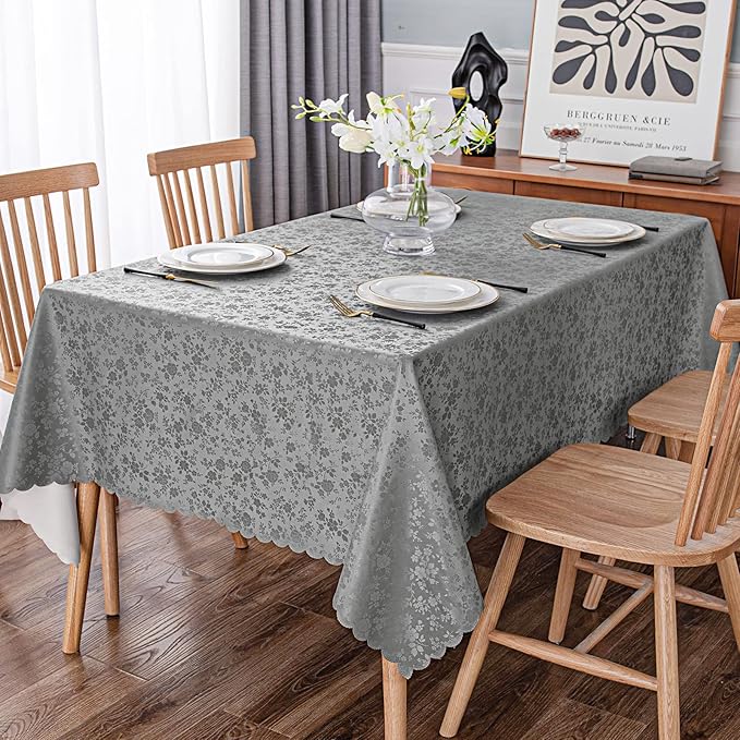 Smiry Rectangle Table Cloth, Waterproof Heavy Duty Vinyl Tablecloths, Wipeable Washable Table Cover for Kitchen and Dining Room (Grey, 52" X 70")