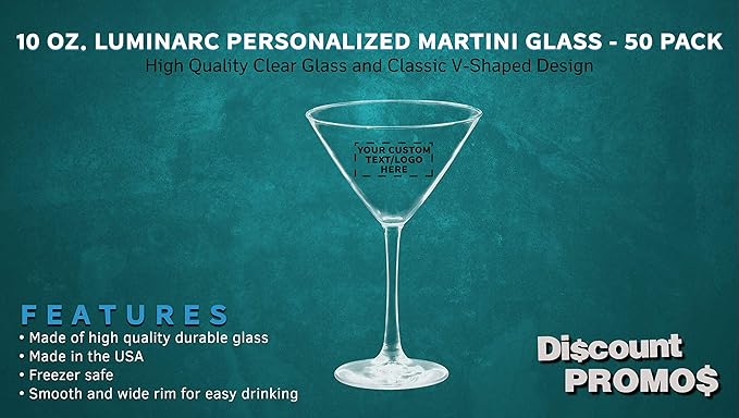 Custom Martini Glasses by ARC 10 oz. Set of 50, Personalized Bulk Pack - Perfect for Hotel, Bar, Restaurant or Lounge - Clear