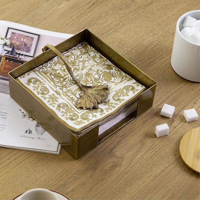 NIKKY HOME Farmhouse Napkin Holder, Rustic Tissue Dispenser, Flat Paper Hand Towel Caddy, Vintage Cooktail Napkin Tray Decor for Kitchen, Countertop, Dining Table, Restaurant, Outdoor - Bronze