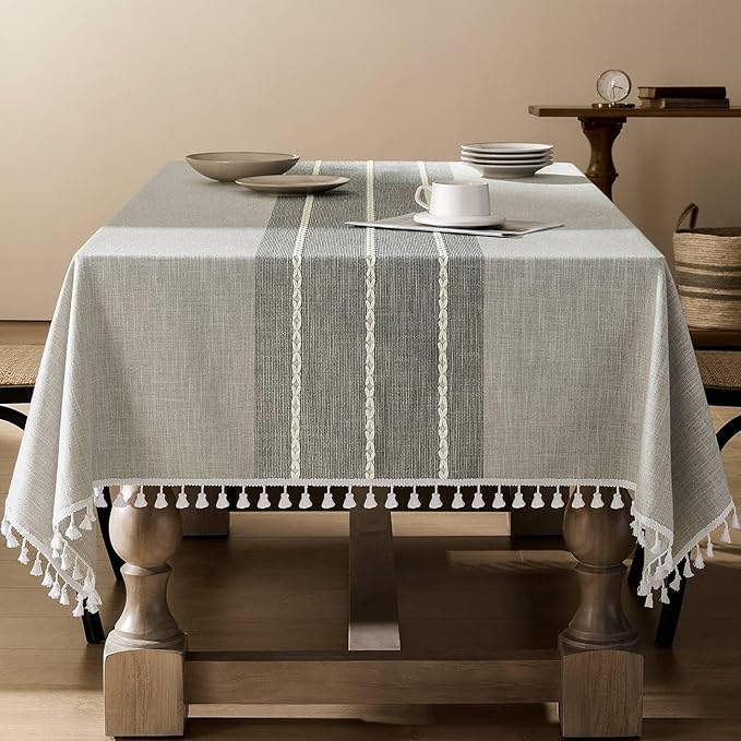 ZeeMart Contrast Linen Table Cloth Square Table Cloths 52x52 Inch Grey, Farmhouse Style Heavy Weight Grey Tablecloth, Water Resistant Burlap Tablecloths