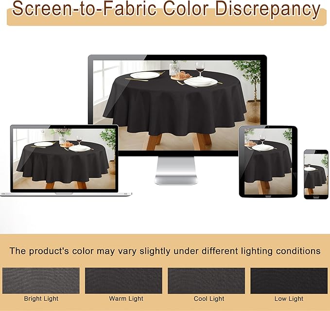 JIUZHEN Round Tablecloth Linen Textured Wrinkle Stain Resistant Farmhouse Table Cloth Decorative Fabric for Kitchen, Dining, Party, Wedding,Outdoor Use,50 Inch Round,Black