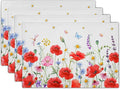 Red Poppy Floral Spring Place Mats Set of 4,Summer Flowers Leaves Place Mats Seasonal Table Mats for Party Kitchen Dining Decoration 12x18 Inch