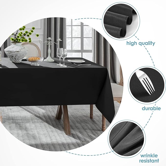 VidaFete 1 Pack Tablecloth 60 * 120inch Rectangle Table Cloth Polyester, Stain Wrinkle Resistant Polyester Dining Table Cover for Kitchen Dinning Party Wedding Tabletop Buffet Decoration(Black)