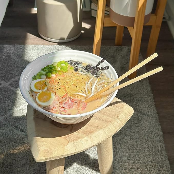 MORA Ceramic Ramen Bowl Set of 2, 45oz - Great for Pho, Miso Udon Soup, Instant Noodles, Serving, Thai or Asian Food - Microwave Safe Large Japanese Noodle Bowls, Modern Kitchen - Vanilla White
