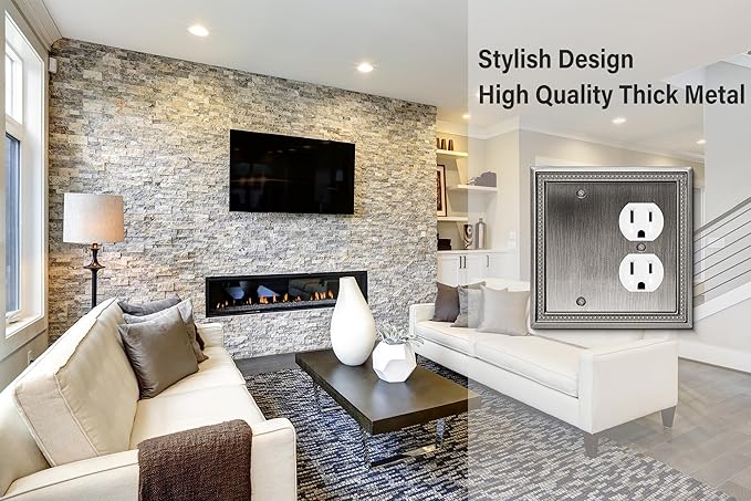 Henne Bery Sunken Pearls Heavy Duty Decorative Wall Plate Switch Plate Outlet Cover (Blank/Duplex, Heirloom Silver)