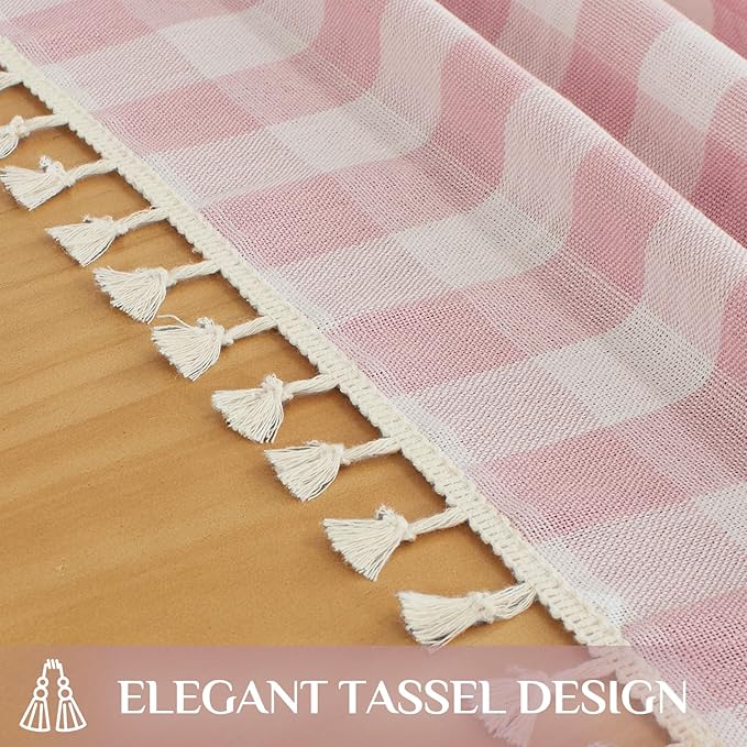 Softalker Valentines Pink Gingham Tablecloth Rectangle, Outdoor Linen Cotton Checkered Table Cloth with Tassel, Heavy Duty Wrinkle Free Plaid Table Cover for Easter Dining Spring Party - 55 x 70 Inch