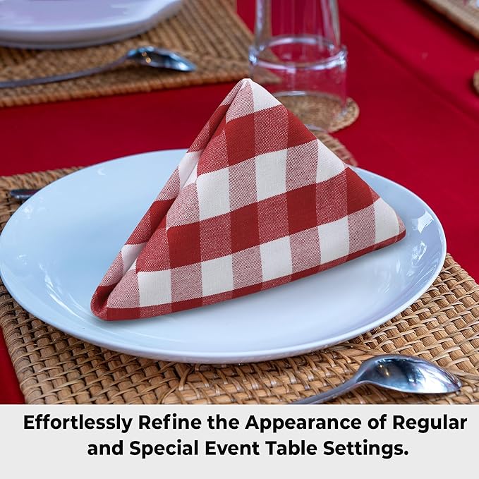 Urban Villa Cloth Napkins Set of 12 20x20 Inches 100% Cotton Napkins Cloth Washable Durable Reusable Absorbent Table Dinner Napkins Cloth for Farmhouse Party Hotel Lunch Restaurant Napkins - Red White