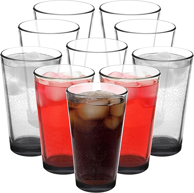 DISCOUNT PROMOS Beer Pint Glasses 16 oz. Set of 10, Bulk Pack - Heavy Duty Glassware for Restaurant, Thick Base and Walls, Stackable - Black