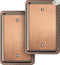 Henne Bery Rope Edge Decorative Wall Plate Switch Plate Outlet Cover (Single Blank, 2 Pack, Antique Copper)