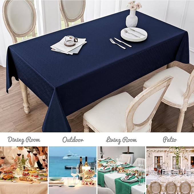 Rectangle Tablecloth Waterproof 60x84 inch Linen Textured Table Cloth Stain and Wrinkle Resistant Washable, Decorative Fabric Table Cover for Dining, Party and Camping, Navy Blue