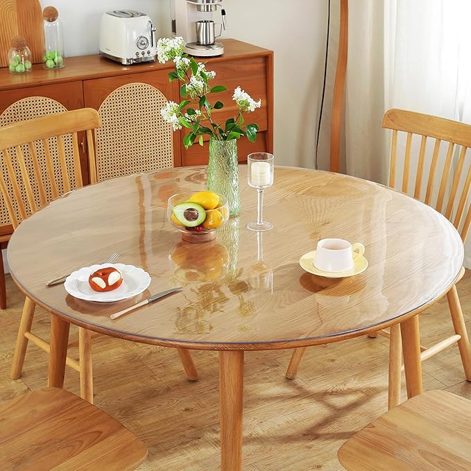 Warmstar Clear Table Protector 2mm Thick, Dia.48 Inch Round Table Cover Protector, Plastic Table Cover, Clear Desk Mat Desk Pad, Desk Protector Mat for Coffee Table, Writing Desk, Dining Room