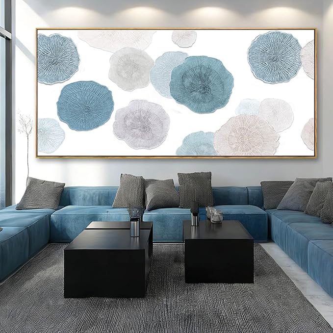 VAYIMDH Blue Hand Painted Wall Art Abstract Canvas Paintings Contemporary Wall Decorations 40"x86" Bedroom Artwork Pictures for Dining Room