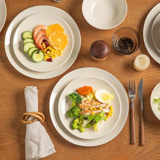 Ceramic Dinnerware Sets for 4,12 Pieces Plates and Bowls Sets, Plates Pasta Bowls Soup Bowls, Modern Stoneware Dishes, Reaction Glaze (White)