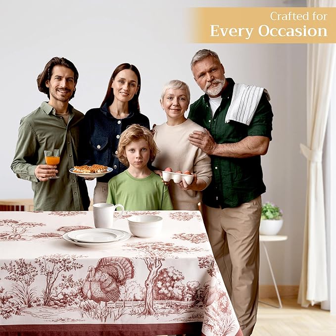 Maison d' Hermine Table Cloth Square Table 100% Cotton 60 x 60 Inches Fall Tablecloth Reusable Everyday Use for Thanksgiving Christmas Decorations Dining Farmhouse Party (Holy Jouy - Brown)