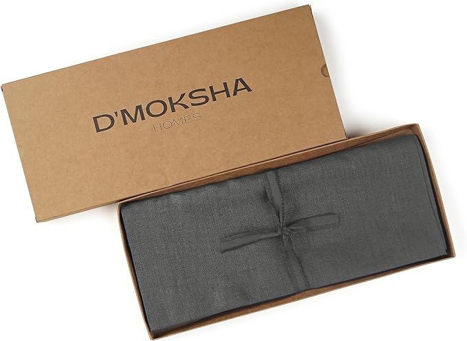D'Moksha Homes Linen Table Runner 36 Inches - 100% Pure Linen Charcoal Grey Small Table Runner 14 x 36 Inch for Dresser, Coffee Tables, Spring, Easter - Machine Washable