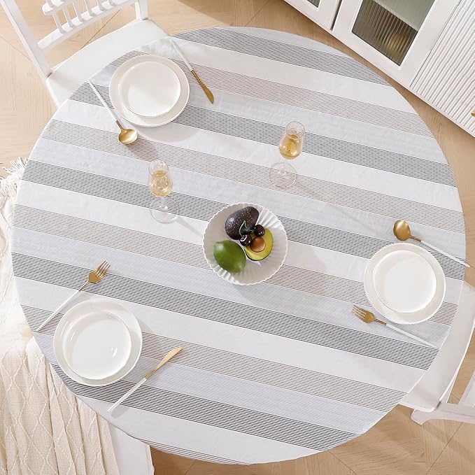 Walrus Round Vinyl Fitted Tablecloth with Flannel Backing Elastic Edge Design Table Cover Waterproof Oil-Proof PVC Table Cloth Stain-Resistant Best for 37"-44" Round