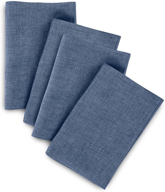 Solino Home Linen Cloth Napkins Set of 4-100% Pure Linen Blue Denim Dinner Napkins 20 x 20 Inch for Winter, Spring, Easter - Athena, Handcrafted and Machine Washable