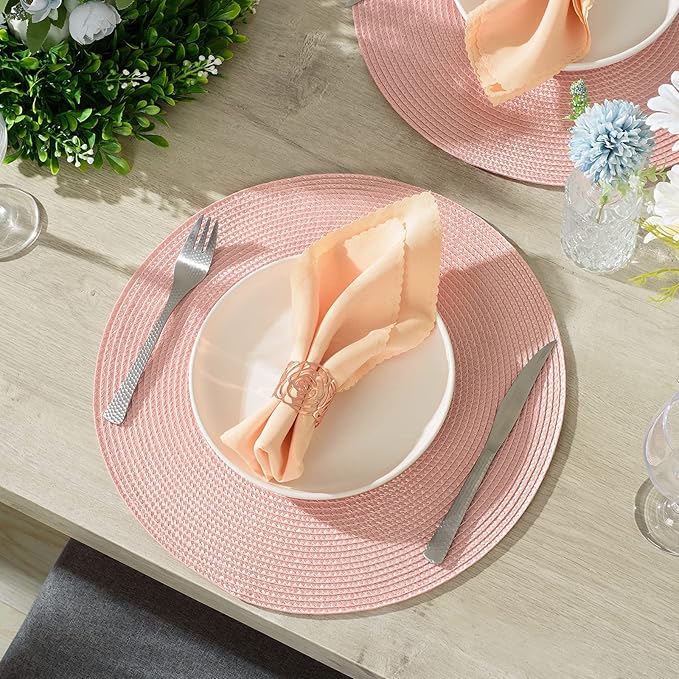 AHHFSMEI Round Braided Placemats 15 Inch Round Table Mats for Dining Tables Natural Woven Heat Resistant Place mats Set of 8 (Pink,8)
