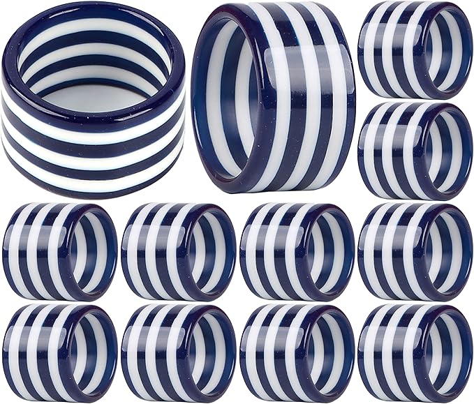 Epoxy Napkin Rings – Elegant Navy Blue & White Napkin Holders Set of 12 for Table Decor, Parties, Weddings & Dining - Modern Round Serviette Rings for Home & Holiday Celebrations - CLEENTABLE