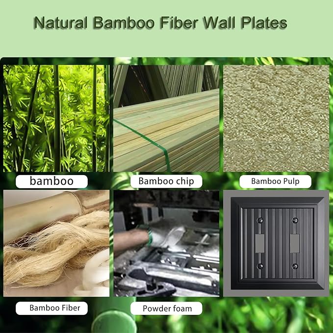 Beadboard Outlet Covers Wall Plates, Bamboo Fiber Light Switch Covers, Natural Material Electric Receptacle Decorative Switch Plate Outlet Cover Matte Black (2 Gang Toggle 2 Pack)