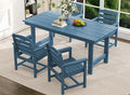 SERWALL Dining Table Chairs Set for 4，67" Extended Large Dining Table with 4 Chairs, HDPE Dining Set for Home, Kitchen, Dining Room, Blue