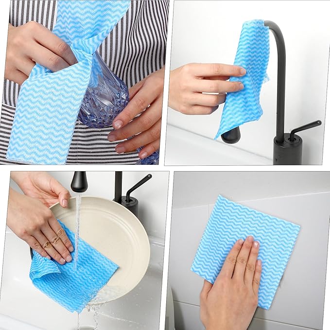 300 Pcs Disposable Dish Cloths for Kitchen Disposable Cleaning Cloth and Towels Handy Cleaning Wipes Disposable-Rags for Kitchen and Office(Blue)