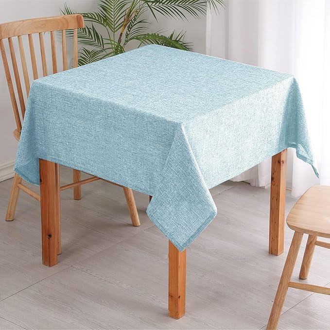 Hiasan Faux Linen Square Tablecloth - Wrinkle and Stain Resistant Washable Table Cloth for Kitchen Dining Room Holiday Table Cover for Dinner, Lux Slate Blue, 60 x 60 Inch