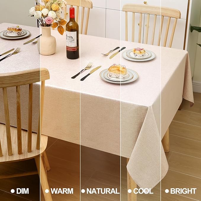 Smiry Rectangle Faux Champagne Table Cloth, Waterproof Burlap Fabric Tablecloth, Washable Decorative Farmhouse Table Covers for Kitchen, Dining, Parties, 60x102, Champagne