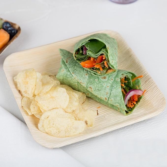 Raj Palm Leaf Plates Bulk [50-Pack] 6" Square Plates(5 CASES - 250 PACK) like Bamboo plates Disposable, Strong, Decorative Compostable Tableware for weddings, Lunch, Dinner, Birthday,Outdoor