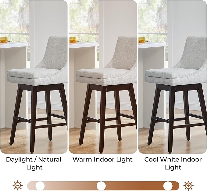 CHITA Counter Height Swivel Bar Stools Set of 3, FSC Certified Upholstered Fabric Barstool Chairs with Back, 26.8" H Seat Height, Fabric in Ivory