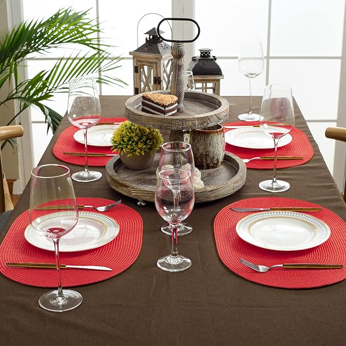 FunWheat Oval Braided Placemats Set of 8 Table Mats for Dining Tables Washable Heat Resistant Place Mats for Indoor Outdoor Use 12 x18 Inch(Oval Red, 8pcs)