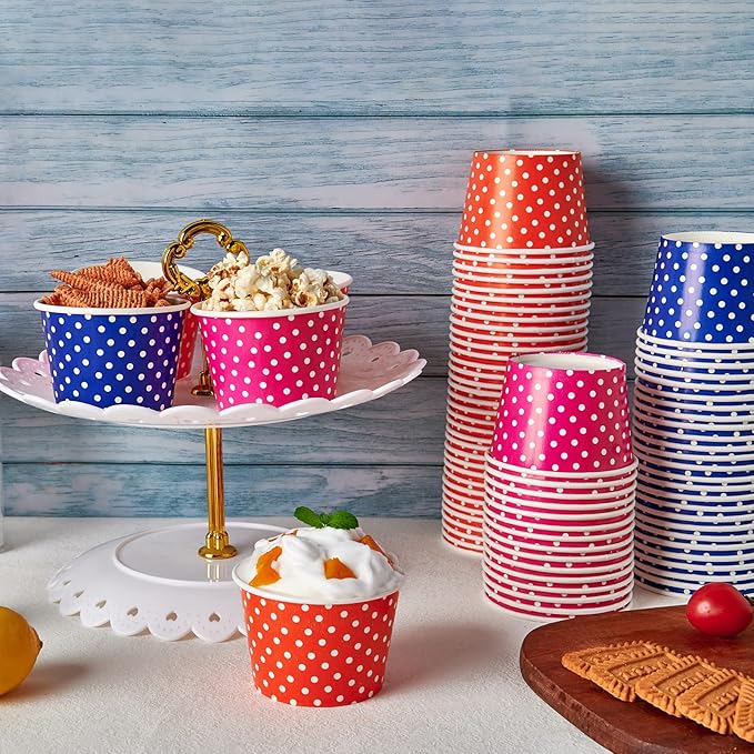LITOPAK 150 Pack 8 oz Ice Cream Cups, Disposable Dessert Cups for Cold or Hot Food, Coloured Paper Dessert Bowls for Soups, Sundaes, and Ice Cream
