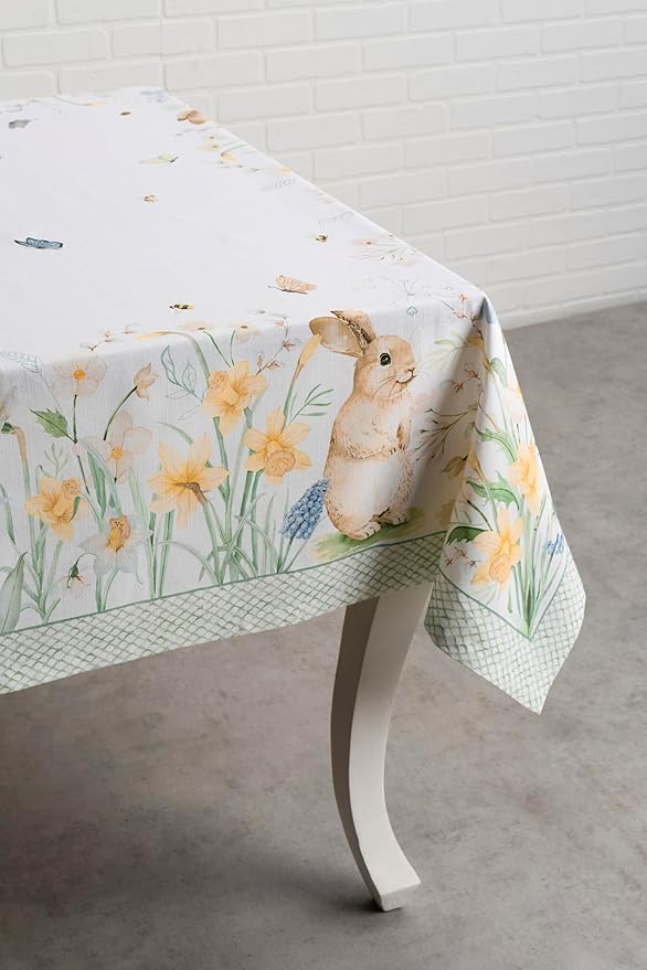 Maison d' Hermine Table Cloth Square Table 100% Cotton 60 x 60 Inches Tablecloth Reusable Decorative for Dining Room Farmhouse Home Valentines Day Decorations Spring Summer - Easter Dew