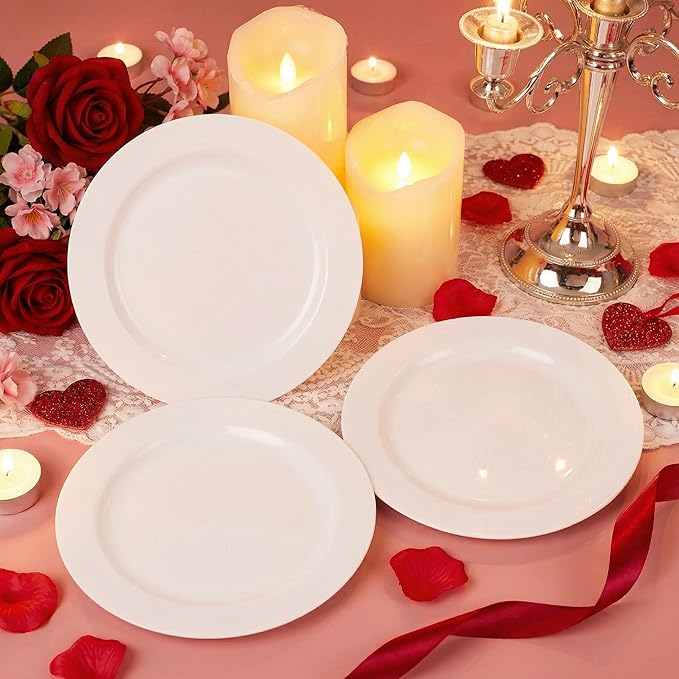 I00000 50 Pcs White Plastic Dessert Plates, 7.5 inch Disposable Salad Plates, Premium Appetizer Plates for Party, White Plastic Plates for Wedding