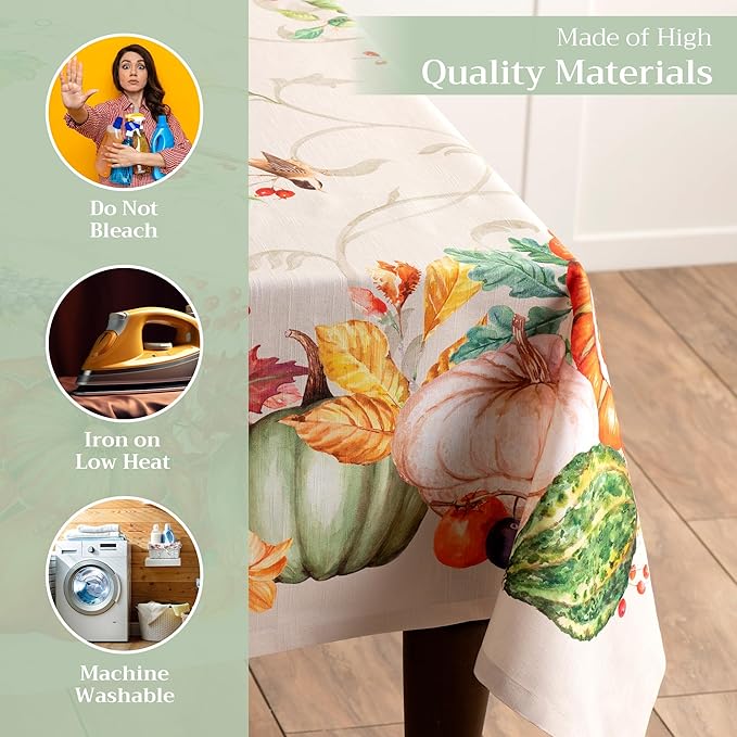 Maison d' Hermine Table Cloth Rectangle Table 100% Cotton 60 x 120 Inches Fall Tablecloth Reusable Everyday Use for Thanksgiving Christmas Decorations Dining Farmhouse Party (Lumina)