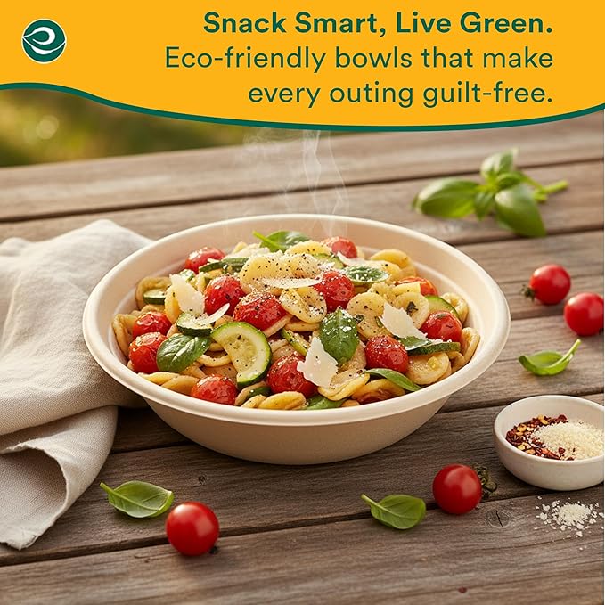 ECO SOUL 100% Compostable 24 Oz Soup Bowls [100-Pack] Disposable Sturdy Bowls I Heavy Duty Paper Bowl I Eco-Friendly Salad Bowl I Biodegradable Large