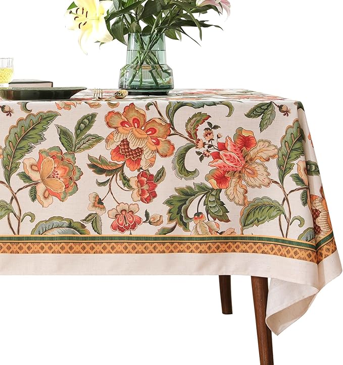 patdrea Designer Vintage Linen Rectangular Tablecloth,Provencal Rustic Floral Pattern Tablecloths,Decorative Table Cover Cloth for Kitchen,Dining,Tea Party,Home,Christmas,55"*79"