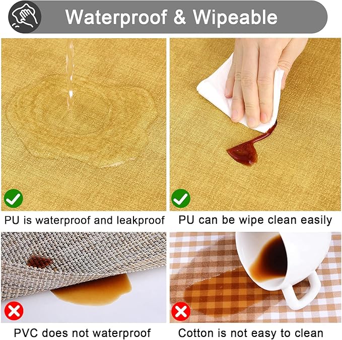 homing Faux Leather Heat Resistant Placemats 6 Packs, Waterproof Wipeable Dining PU Place Mats for Indoor & Outdoor, Easy to Clean, Yellow