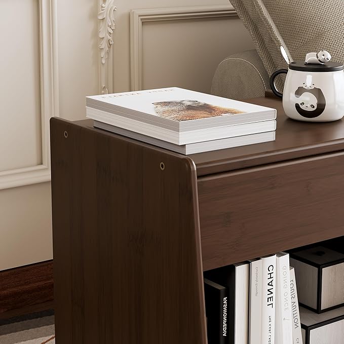 ZIYOO Nightstand with Drawer Open Shelf, Mid Century Modern Bedside Table, Small End Table for Living Room&Small Spaces, Bedroom, Walnut