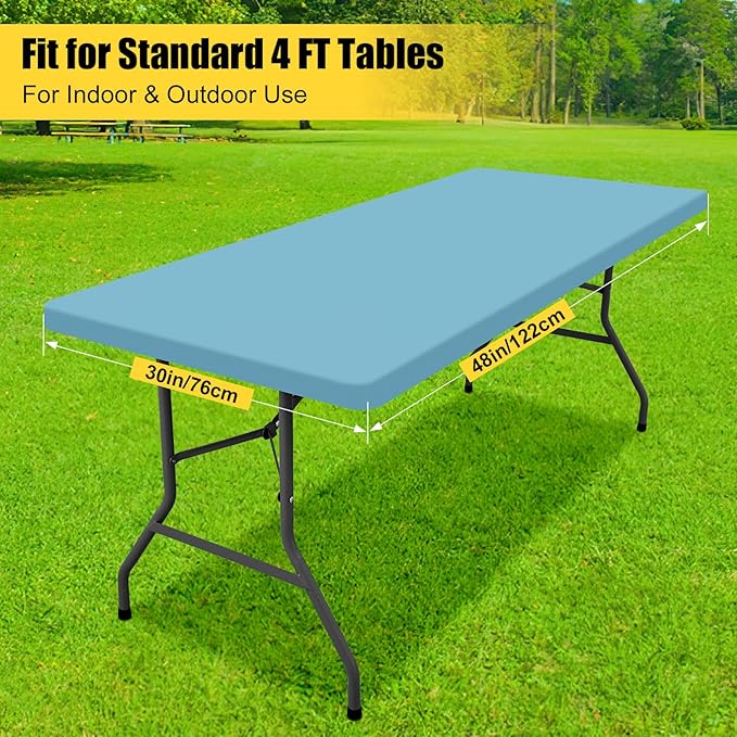 Smiry Rectangle Tablecloth, Elastic Fitted Flannel Backed Vinyl Tablecloths for 4ft Folding Tables, Waterproof Wipeable Table Covers for Indoor, Outdoor, Picnic and Camping (Aqua, 30"x48")