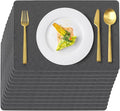 Vinyl Placemats Set of 12 Faux Leather 100% Waterproof Wipeable Washable Place Mats Heat Resistant Easy Clean Non-Slip Table Mats for Indoor Outdoor. (12,Gray)