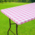Smiry Rectangle Picnic Table Cloth, Elastic Waterproof Fitted Vinyl Tablecloths, Flannel Backed Buffalo Plaid Table Covers for Dining, Camping, Valentines(White and Pink, 30" x 96")