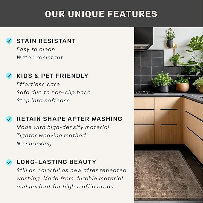 Taupe Brown 5x8 Rug for Living Room - Vintage Traditional Dark Neutral Geometric, Washable Foldable Non-Slip Area Rugs for Dining Under Table, Home Office, Guest Room