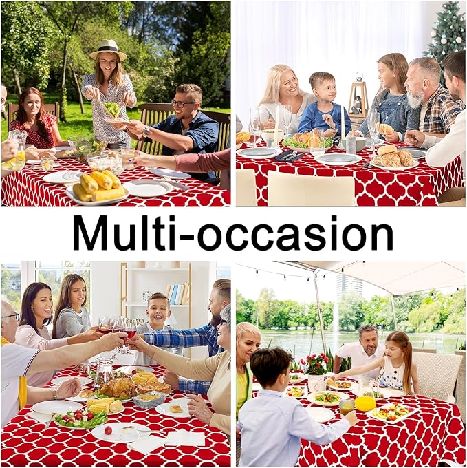 Smiry Rectangle Table Cloth, Waterproof Vinyl Tablecloth with Flannel Backing for Rectangle Tables, Wipeable Spillproof Plastic Tablecloths for Dining, Camping, Indoor and Outdoor (54"x120", Red)