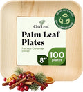 Chic Leaf Square Bamboo Palm Leaf Disposable Plates - 8" Pack of 100 - Biodegradable & Compostable Dinnerware - Disposable Party & Appetizer Plates - Sustainable Dessert Trays Romantic Date Essentials