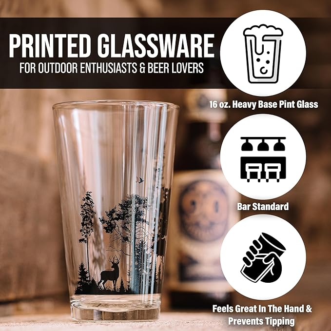 Black Lantern Pint Glasses Forest Animal Landscape Pint Glasses Set - 2 16oz. Beer Glasses