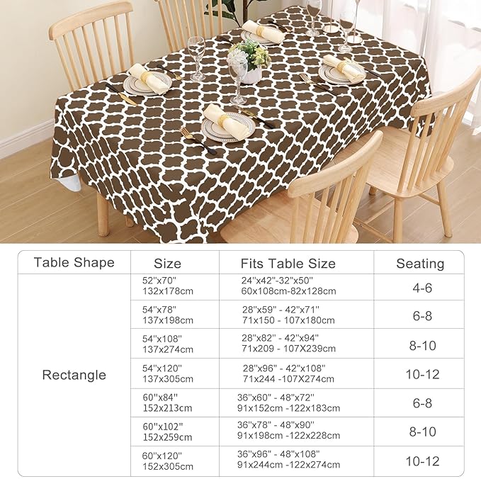 Smiry Rectangle Tablecloth, Waterproof Vinyl Tablecloths with Flannel Backing for Rectangle Tables, Wipeable Spillproof Plastic Tablecloth for Dining, Camping, Indoor and Outdoor (60"x84", Brown)