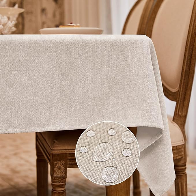 BALCONY & FALCON Square Tablecloth - Small Waterproof Table Cloth, Wrinkle Resistant Table Cover Fuzzy Fabric Tablecloths for Dining Kitchen Wedding and Outdoor Decoration (Beige, 55"x55")